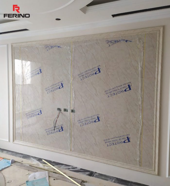 Trang trí tường ti vi nhà chị Nhi 187 Nguyễn Tuân