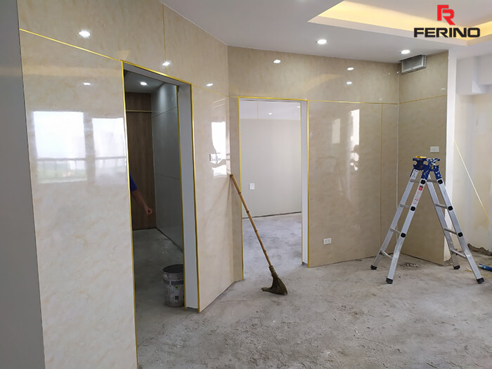 Thi công tấm PVC vân đá ốp tường tại Nguyễn Chánh Cầu Giấy Hà Nội