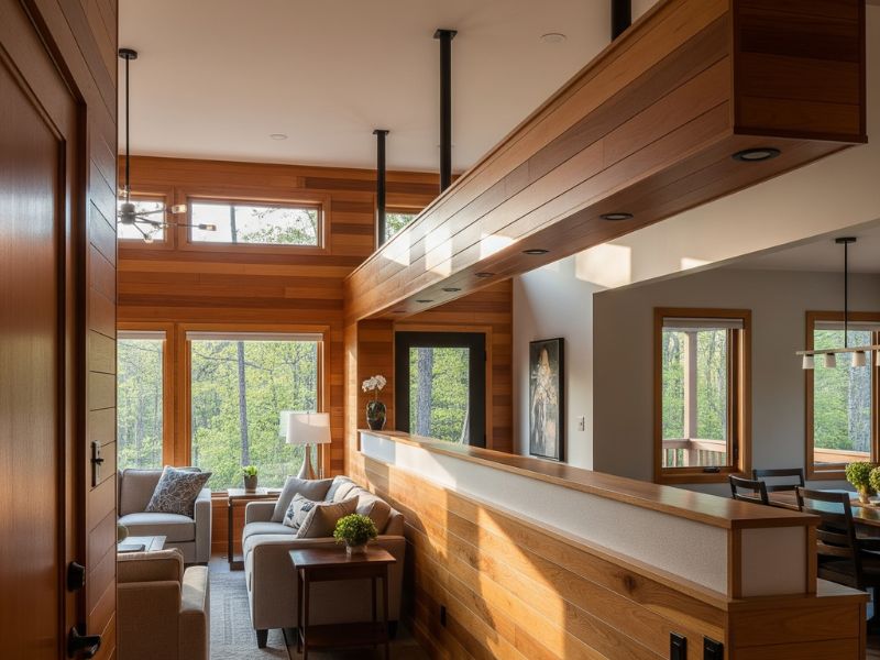 ốp gỗ phòng khách nhà ống