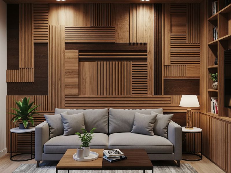ốp gỗ phòng khách nhà ống
