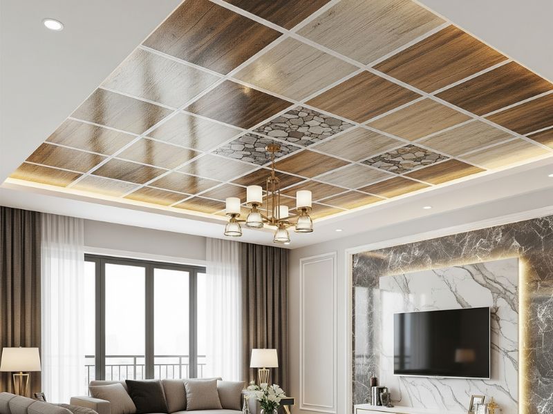 trang trí trần nhà phòng khách