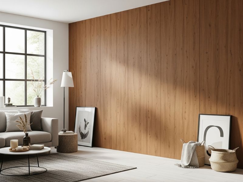 Lam nhựa giả gỗ ốp tường phòng khách