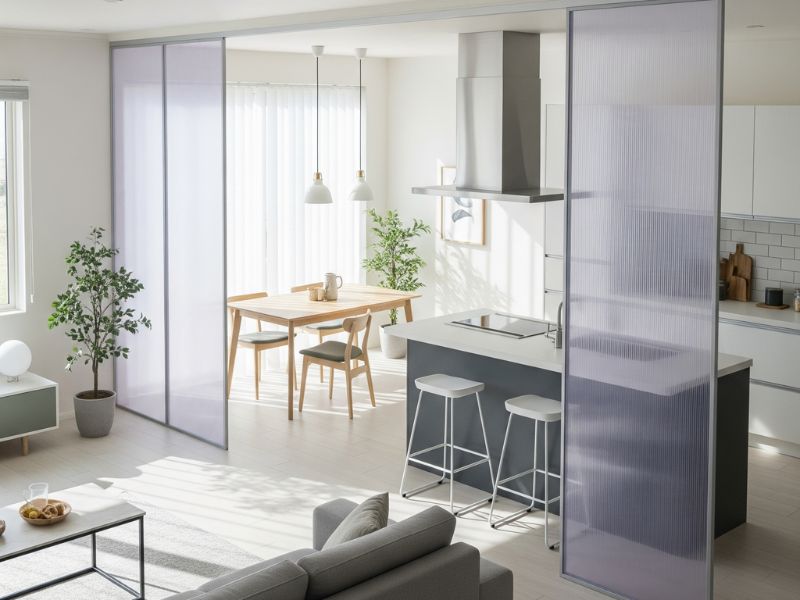 Mẫu vách ngăn phòng khách và bếp bằng nhựa