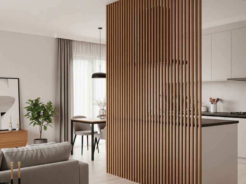 Mẫu vách ngăn phòng khách và bếp bằng nhựa