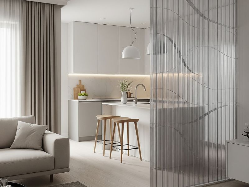 Mẫu vách ngăn phòng khách và bếp bằng nhựa