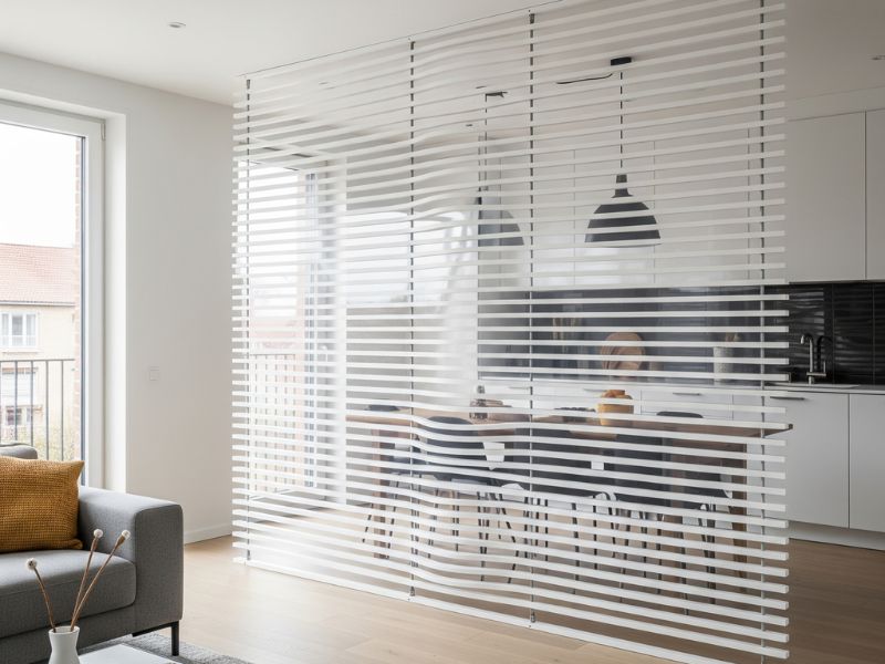 Mẫu vách ngăn phòng khách và bếp bằng nhựa