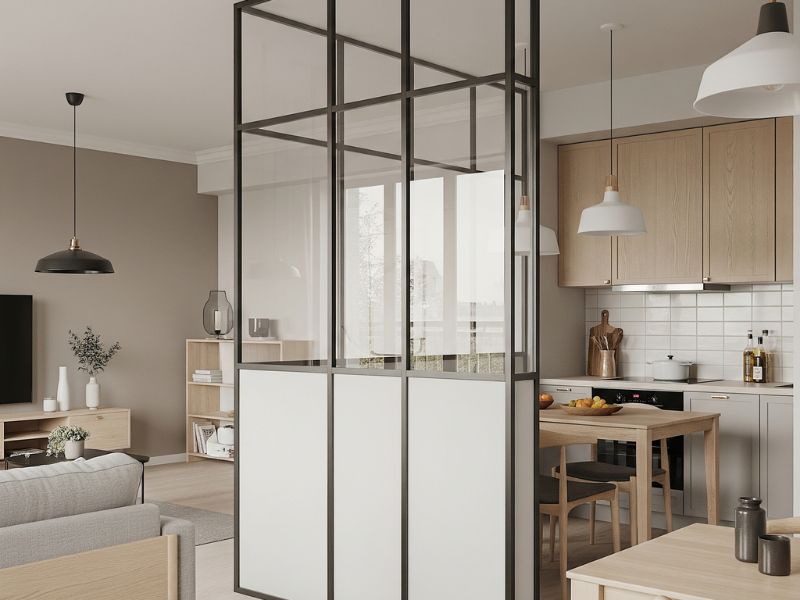 Mẫu vách ngăn phòng khách và bếp bằng nhựa