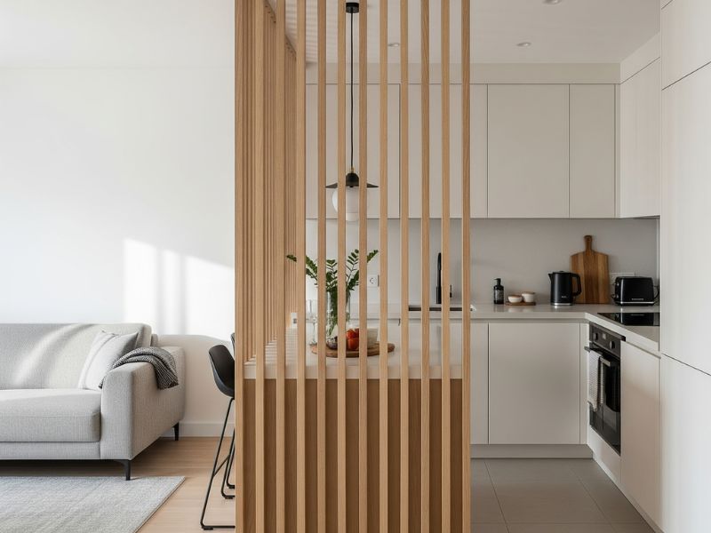 Mẫu vách ngăn phòng khách và bếp bằng nhựa