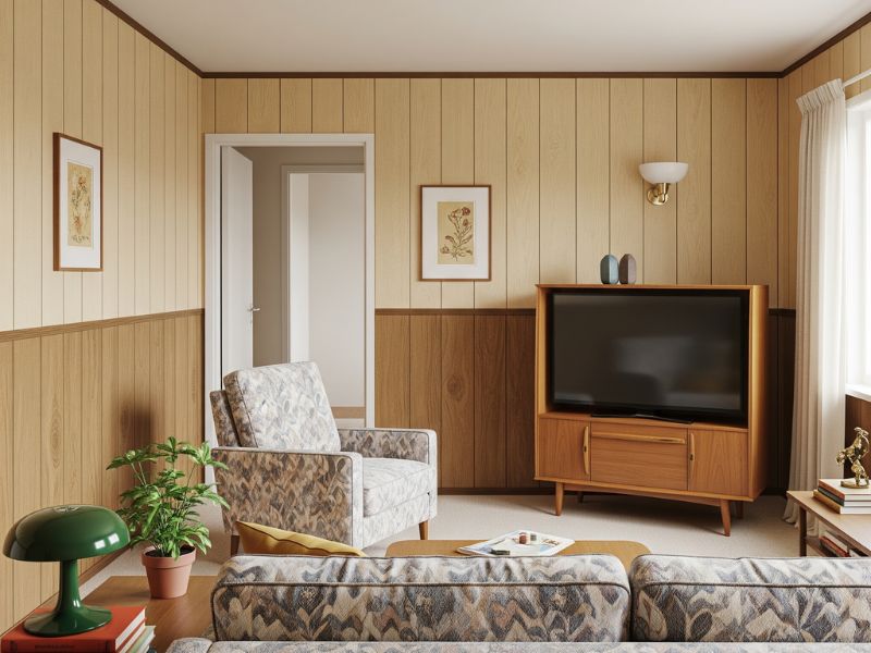 mẫu phòng khách ốp nhựa giả gỗ