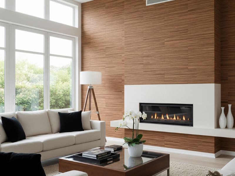 mẫu phòng khách ốp nhựa giả gỗ