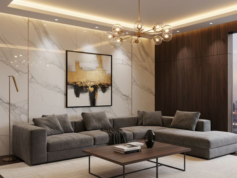 Mẫu phòng khách ốp nhựa PVC