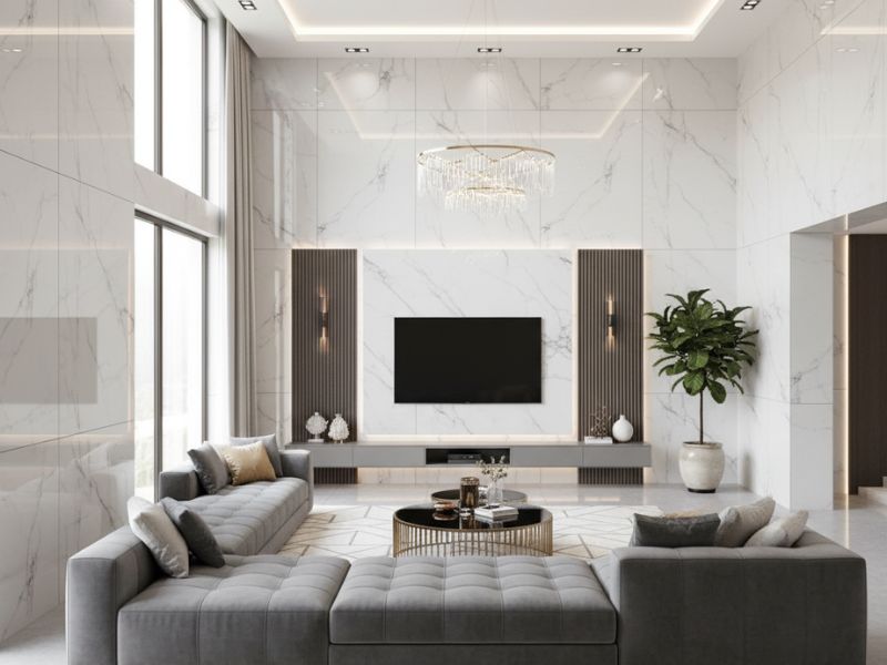 Mẫu phòng khách ốp nhựa PVC