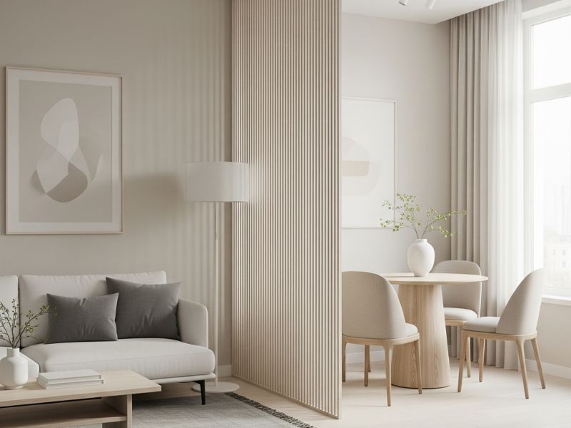 Xây vách ngăn phòng khách và bếp đơn giản