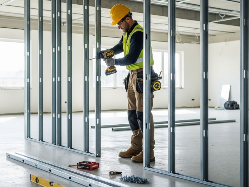 Xây vách ngăn phòng khách và bếp đơn giản