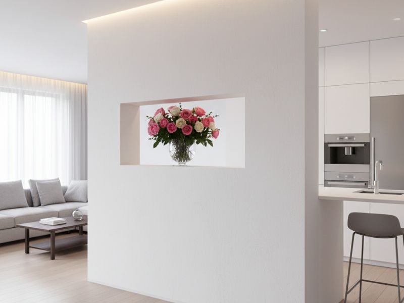 Xây vách ngăn phòng khách và bếp đơn giản