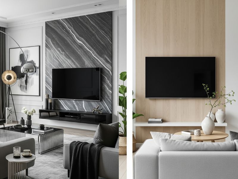 mẫu vách tivi nhựa nano