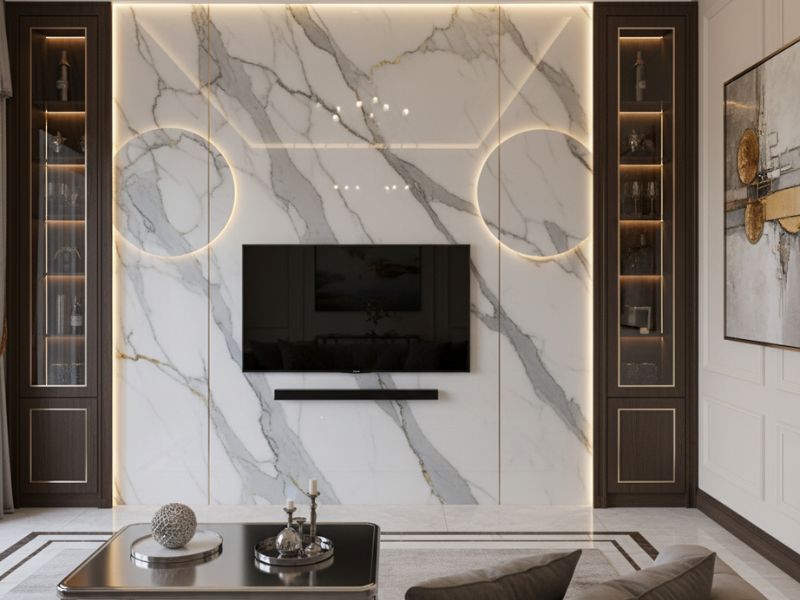 mẫu vách tivi nhựa nano