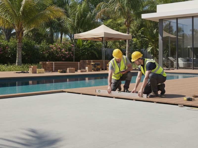 sàn nhựa giả gỗ hồ bơi