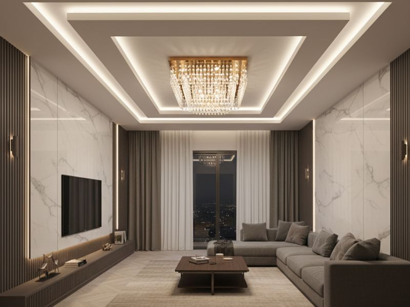 Mẫu trần nhựa giật cấp phòng khách