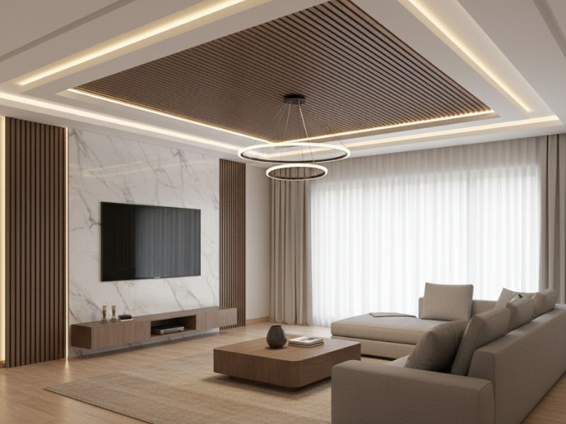 Mẫu trần nhựa giật cấp phòng khách