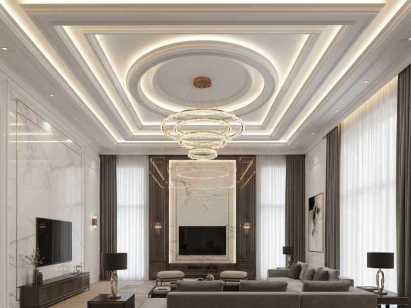 Mẫu trần nhựa giật cấp phòng khách