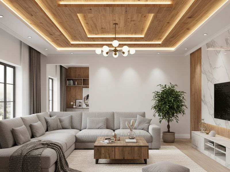 Mẫu trần nhựa giật cấp phòng khách