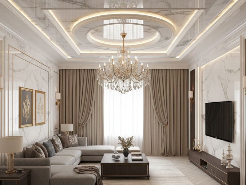 Mẫu trần nhựa giật cấp phòng khách