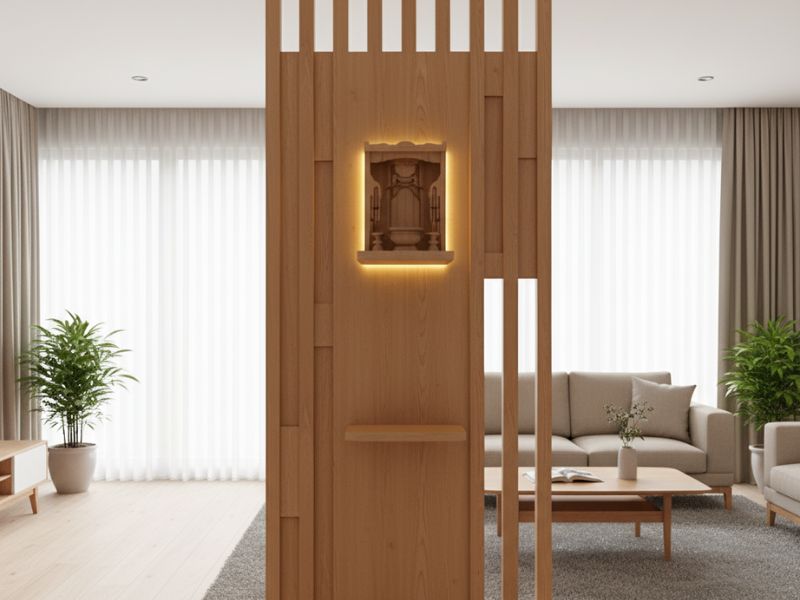 vách ngăn phòng khách kết hợp bàn thờ