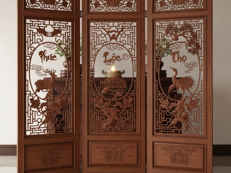 vách ngăn phòng thờ bằng gỗ công nghiệp
