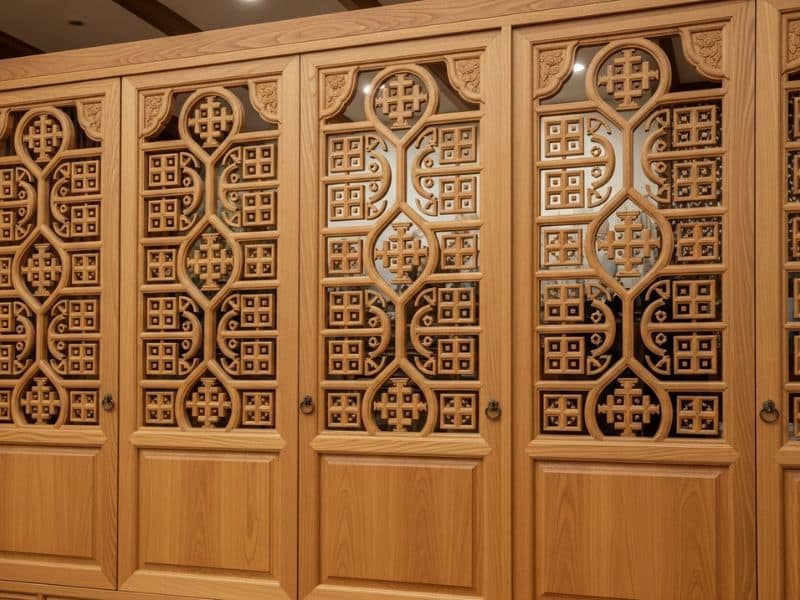 vách ngăn phòng thờ bằng gỗ công nghiệp