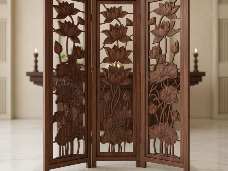 vách ngăn phòng thờ bằng gỗ công nghiệp