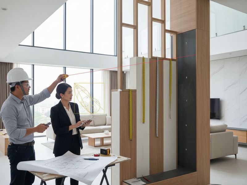 vách ngăn tam cấp phòng khách