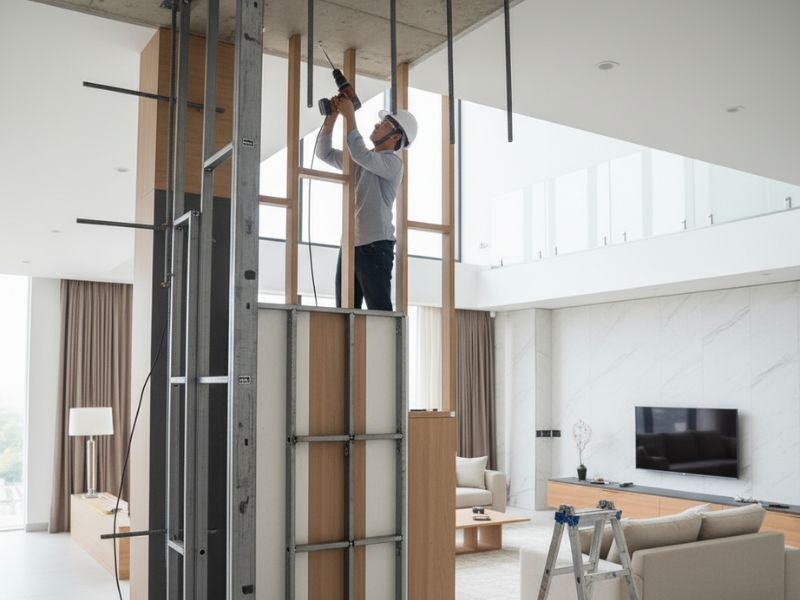 vách ngăn tam cấp phòng khách